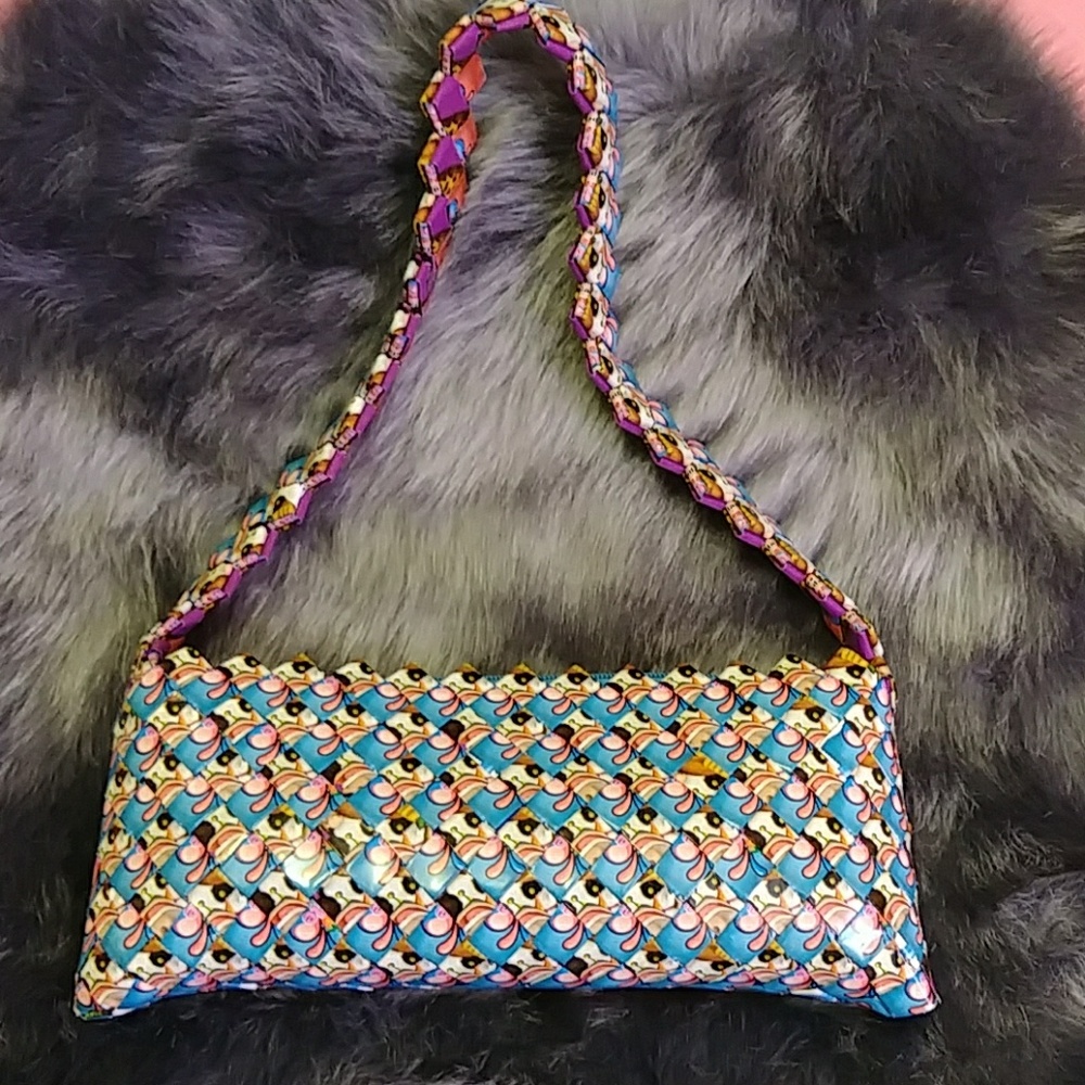 Candy wrapper weaved mini handbag